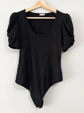 Free People Black Ruffle Sleeve Bodysuit